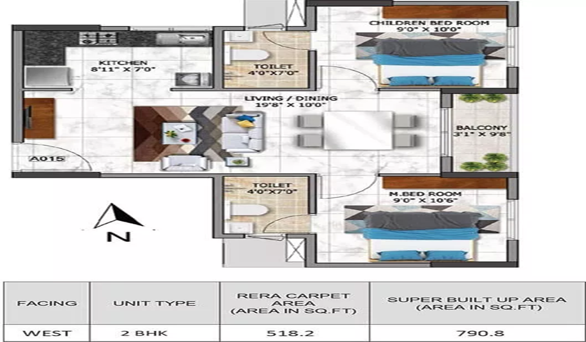 2BHK Floor Plan Nambiar Millennia in Muthanallur, Bangalore