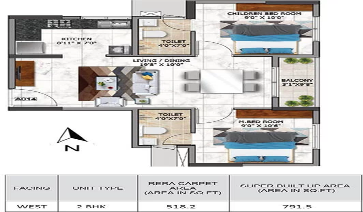 2BHK Floor Plan Nambiar Millennia