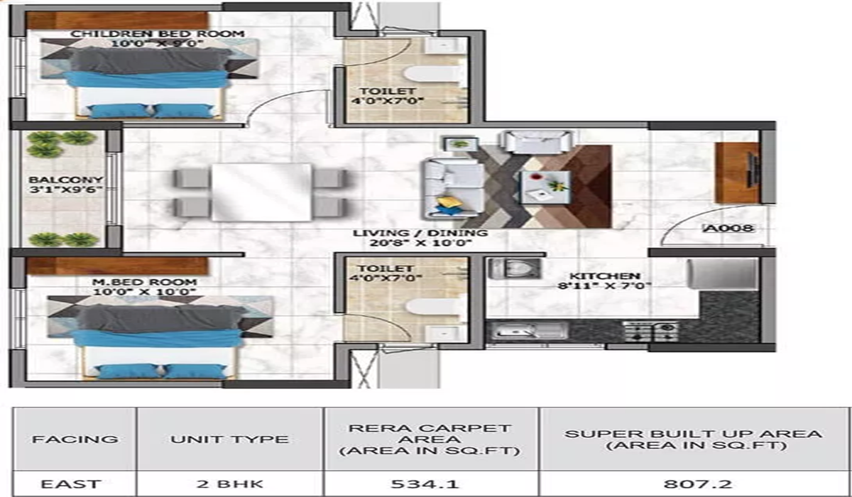 Nambiar Millennia 2BHK Floor Plan