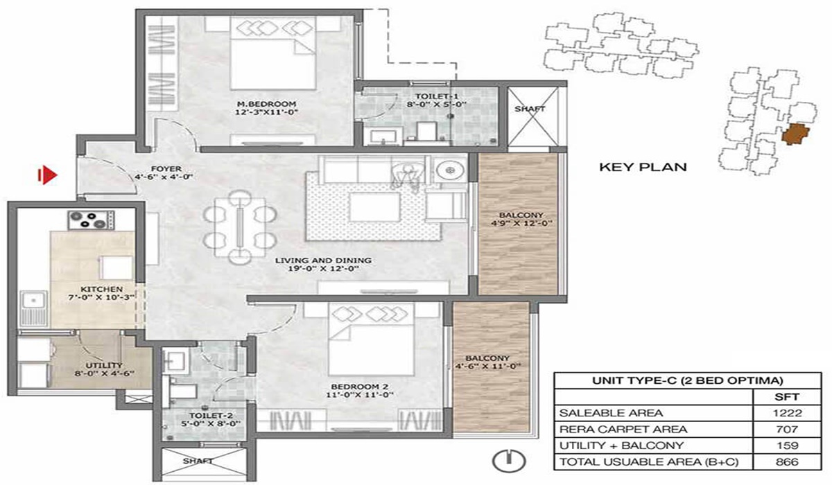 2BHk Floor Plan Prestige Suncrest Electronic City, Bangalore