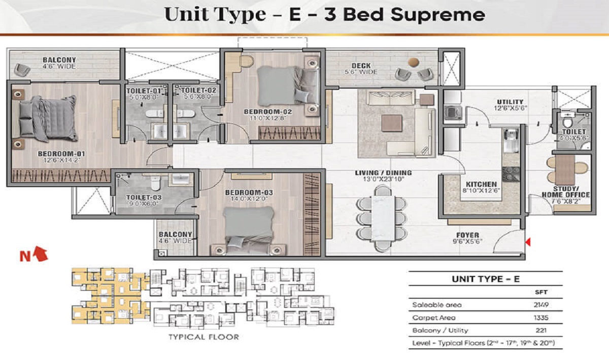 3BHK Prestige Camden Gardens in Thanisandra Road, Bangalore