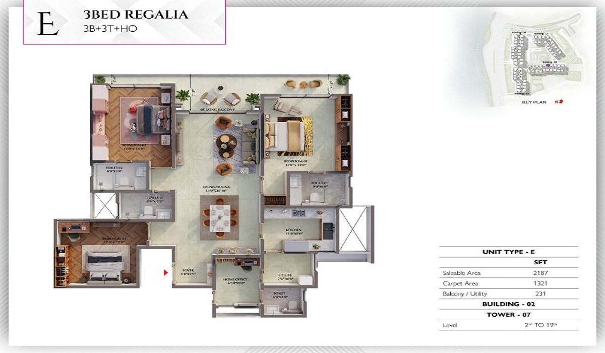 3BHK regalia Floor Plan Prestige Raintree Park in Varthur Road, Whitefield, Bangalore