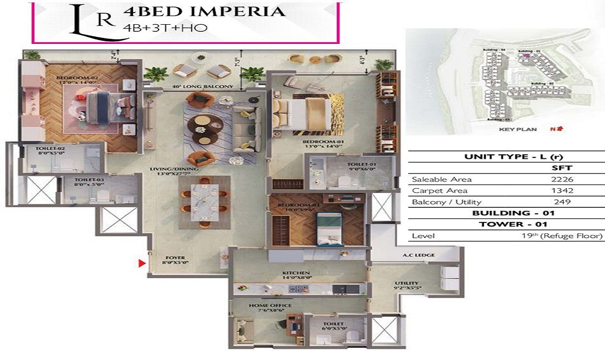 4BHK Floor Plan Prestige Raintree Park in Varthur Road, Whitefield, Bangalore