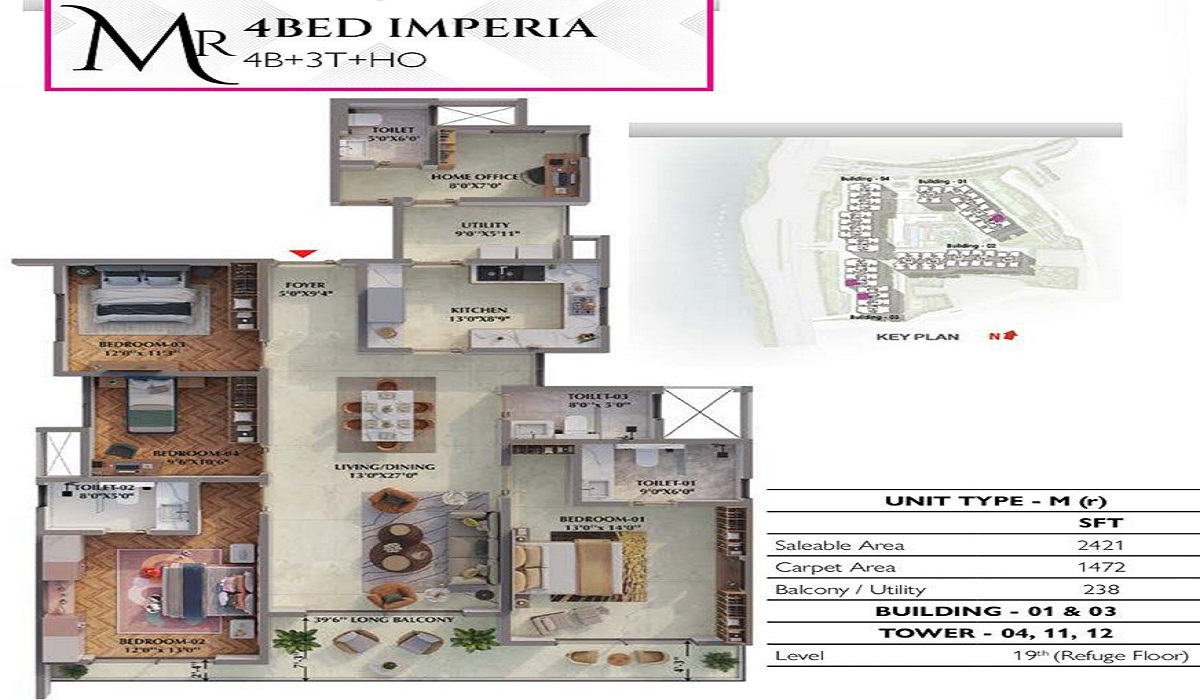 4BHK Floor Plan Prestige Raintree Park in Varthur Road, Whitefield, Bangalore
