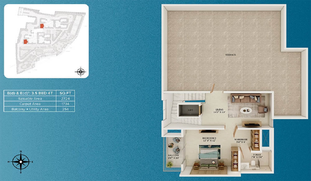 3.5 BHK Floor Plan Prestige Somerville in Varthur Road, Whitefield, Bangalore