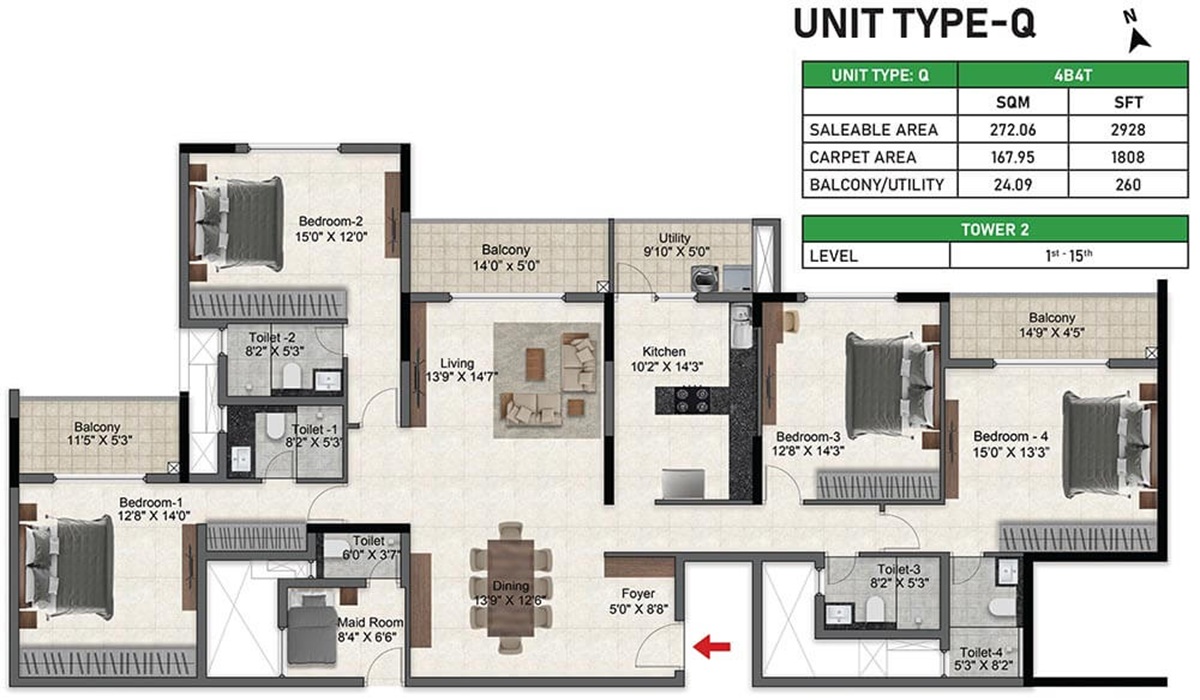 4BHk Floor Plan Prestige Glenbrook in Whitefield, Bangalore
