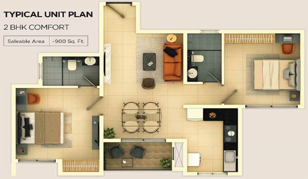 Provident Ecopolitan, Aerospace Park, Bangalore 2bhk floor Plan