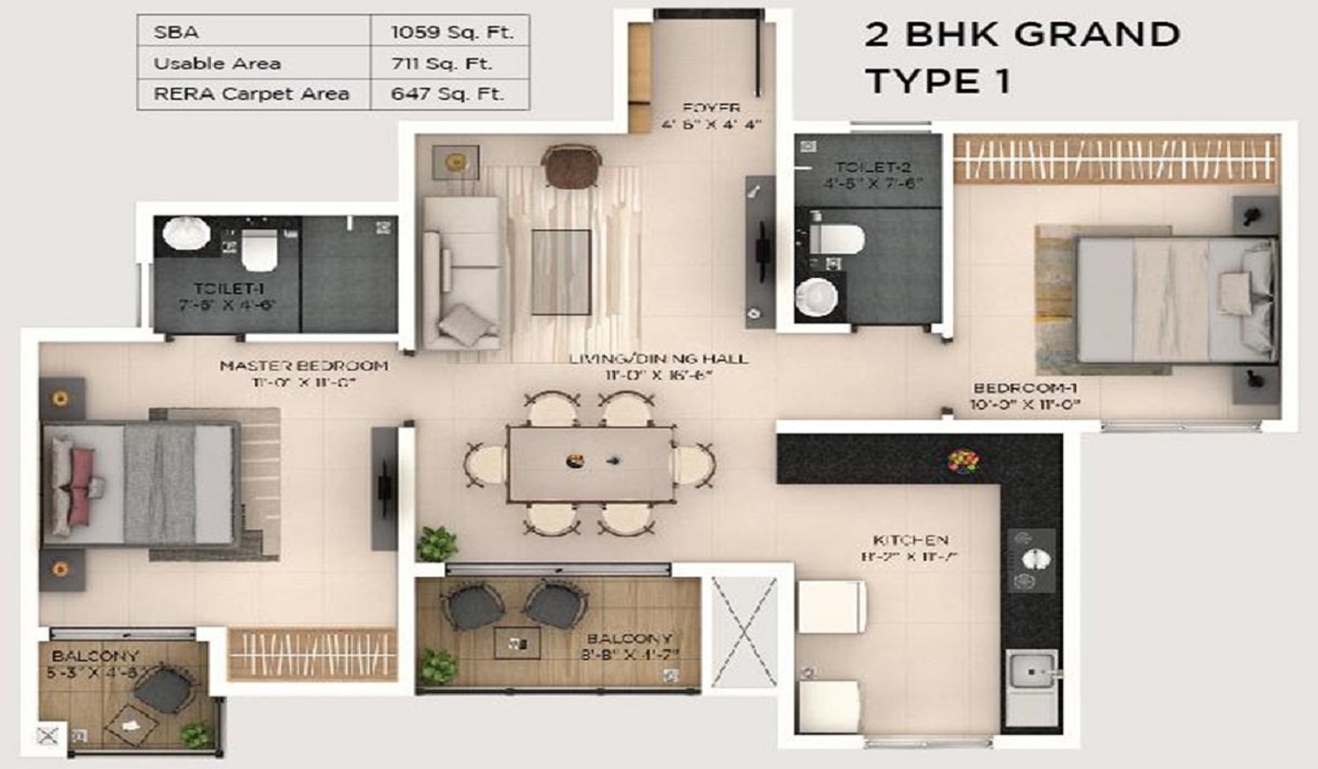 Provident Botanico Soukya Road, Whitefield, Bangalore 3BHK Floor Plan