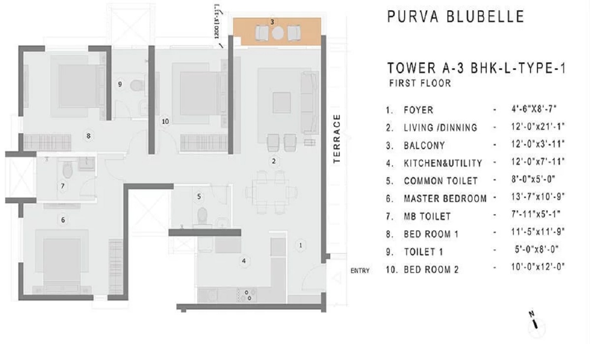 3BHk Floor Plan Purva Blubelle Magadi Road Bangalor