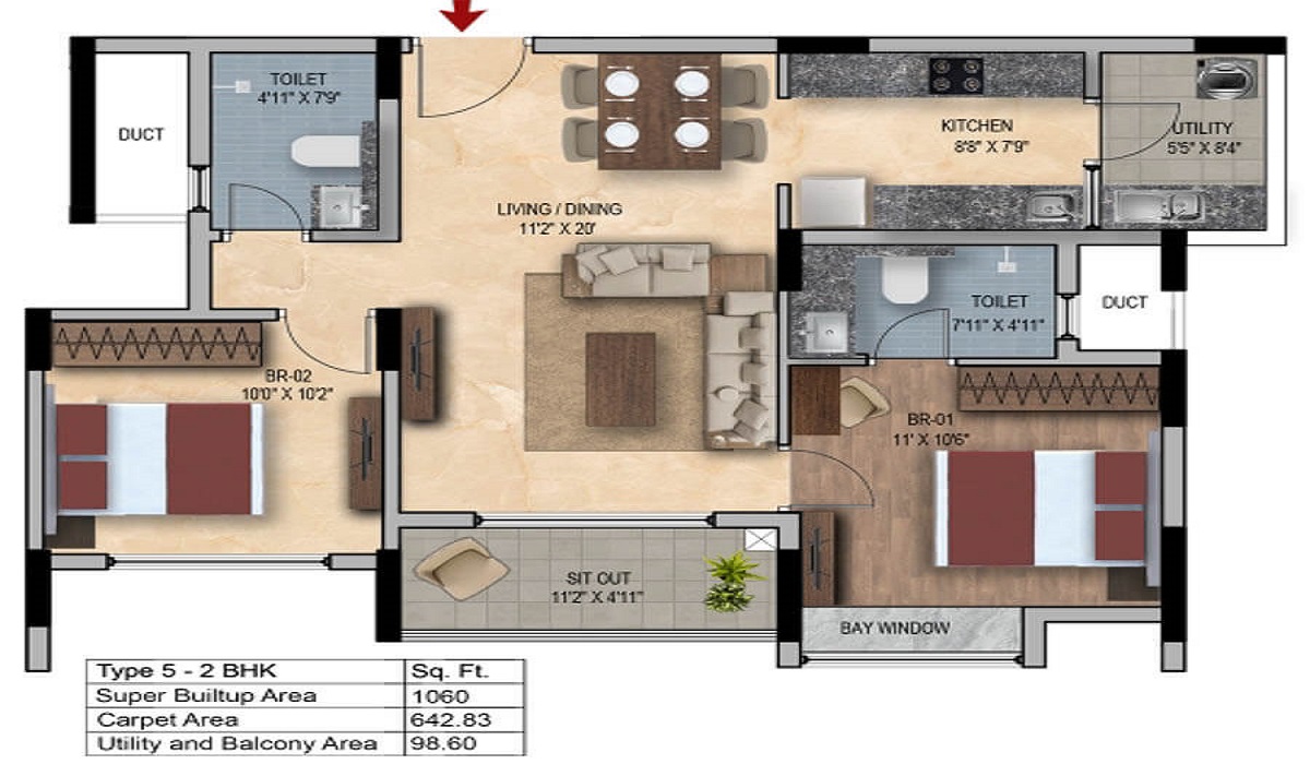 2BHK Floor Plan