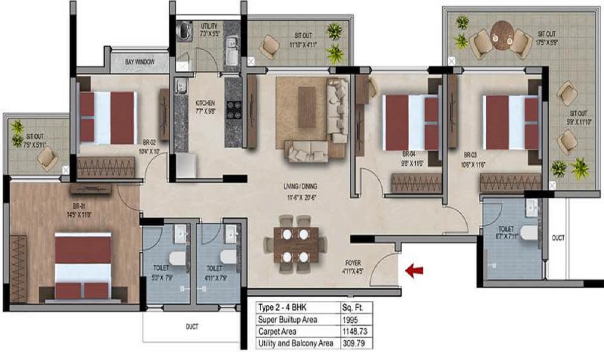 4BHK Floor Plan