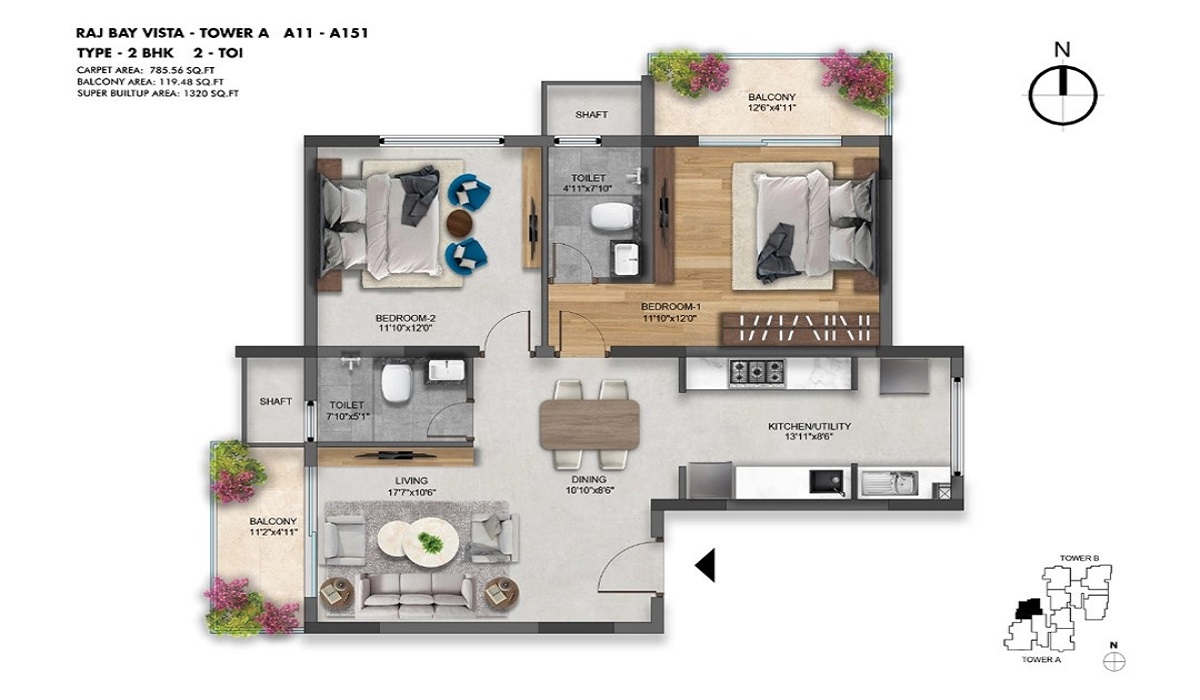2BHK Floor Plan