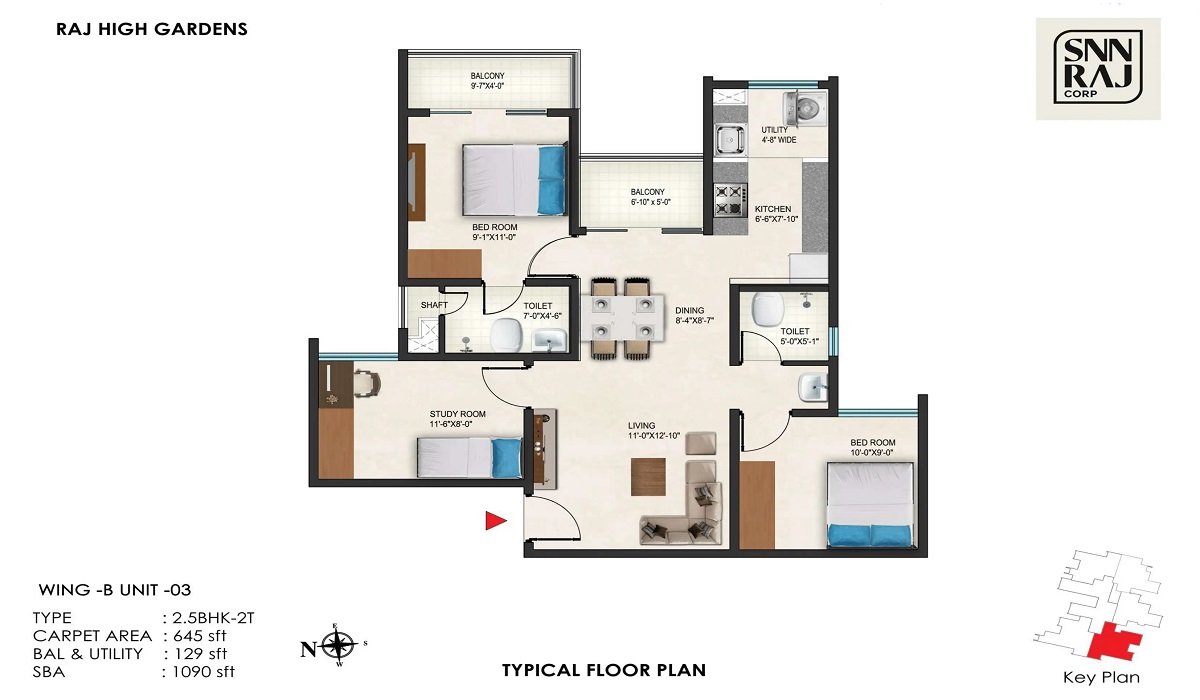 SNN Raj High Gardens Hosur Road Bangalore 2.5BHK Apartments Floor Plan