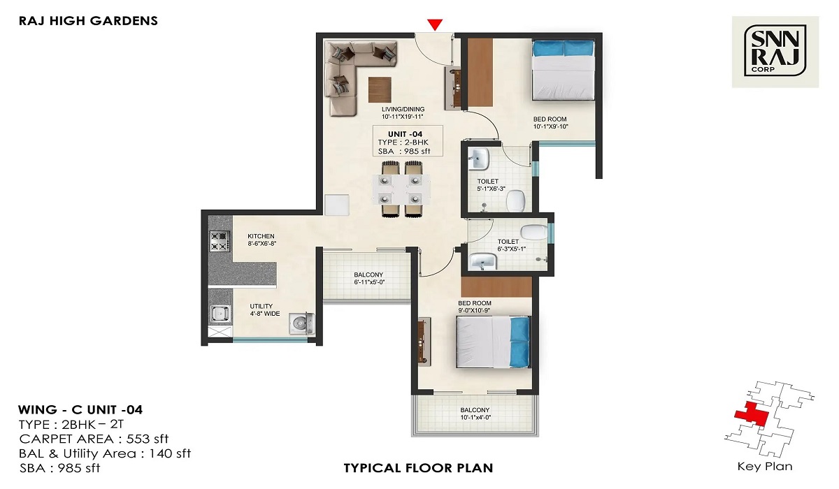 SNN Raj High Gardens Hosur Road Bangalore 2BHK Apartments Floor Plan