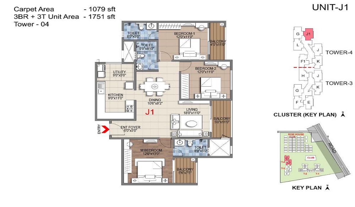 Sattva Songbird at Budigere Cross, 3BHK Floor Plan