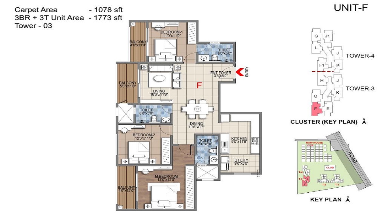 Sattva Songbird Luxry 3BHk Floor Plan