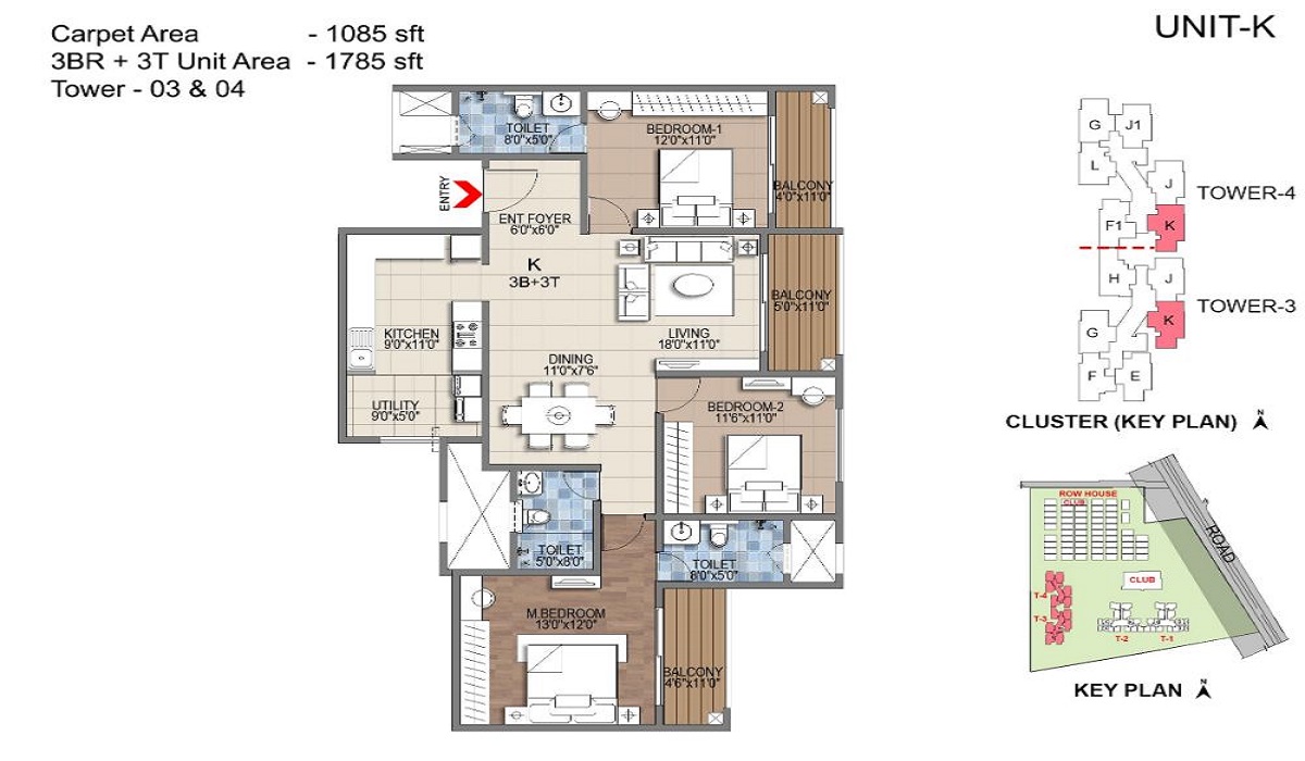 Sattva Songbird Premium 3BHK Apartment Floor Plan