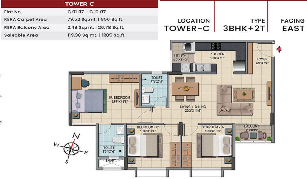 2BHK Floor Plan at Yelahanka