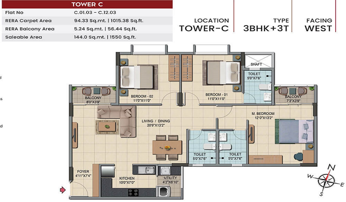 Shriram Codename Smash Hit in Yelahanka, North Bangalore 3BHK Floor Plan