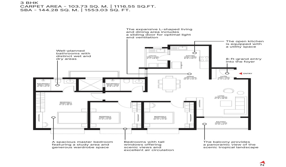 Sobha Ayana at Dream Acres in Panathur, Bangalore 3BHK Floor Plan