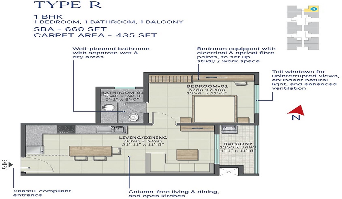 Sobha Neopolis in Panathur, Bangalore 1BHK Floor Plan