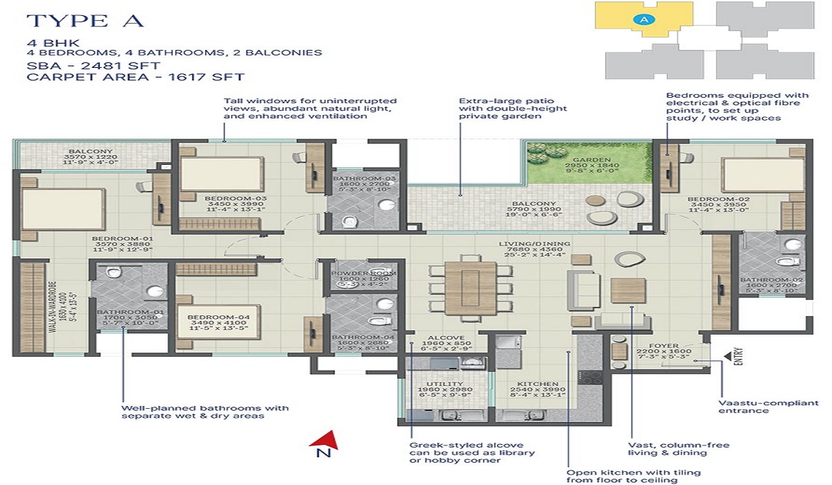 Sobha Neopolis in Panathur, Bangalore 4BHK Floor Plan