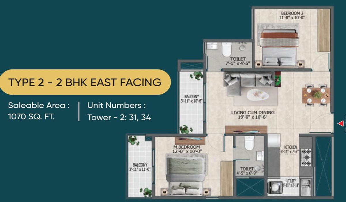 Sowparnika Rhythm of Rain in Whitefield, Bangalore 2BHK Floor Plan