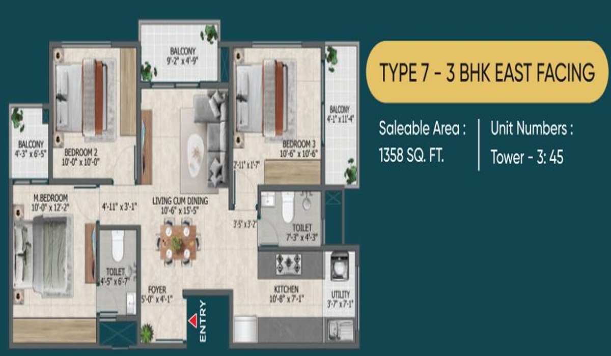 3BHK Luxury Apartments Floor Plan