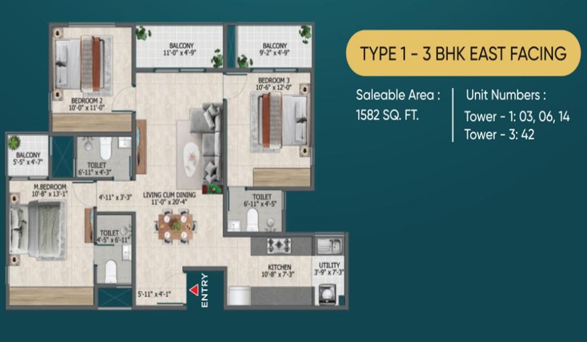 Sowparnika Rhythm of Rain 3BHK Apartments Floor Plan