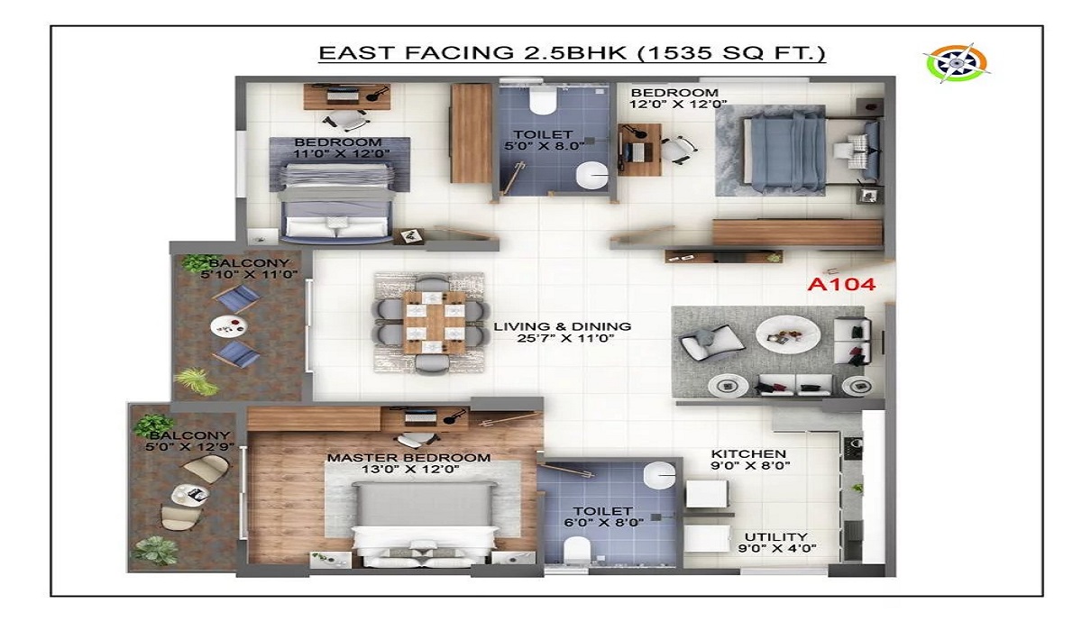 2BHK Floor Plan Abhee Kings Court in Sarjapur Road, Bangalore