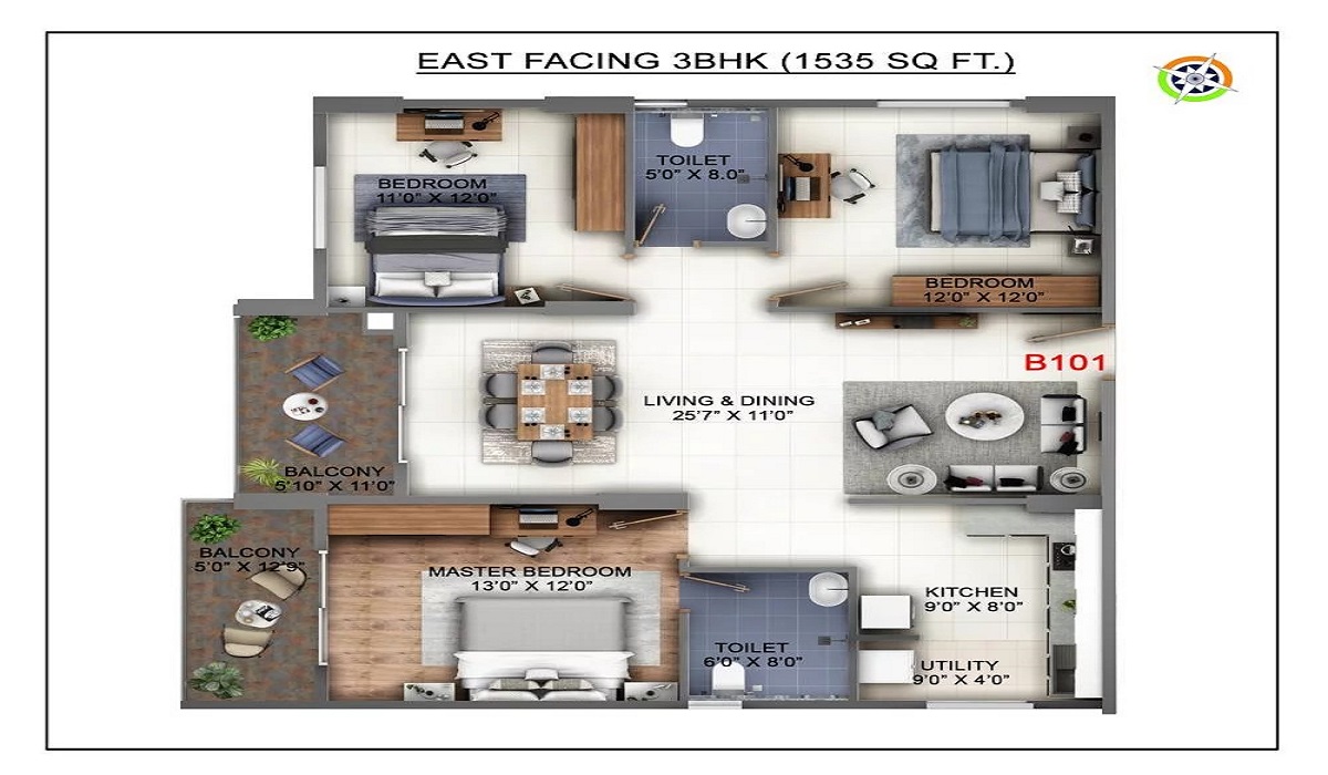 3BHK Floor Plan Abhee Kings Court in Sarjapur Road, Bangalore