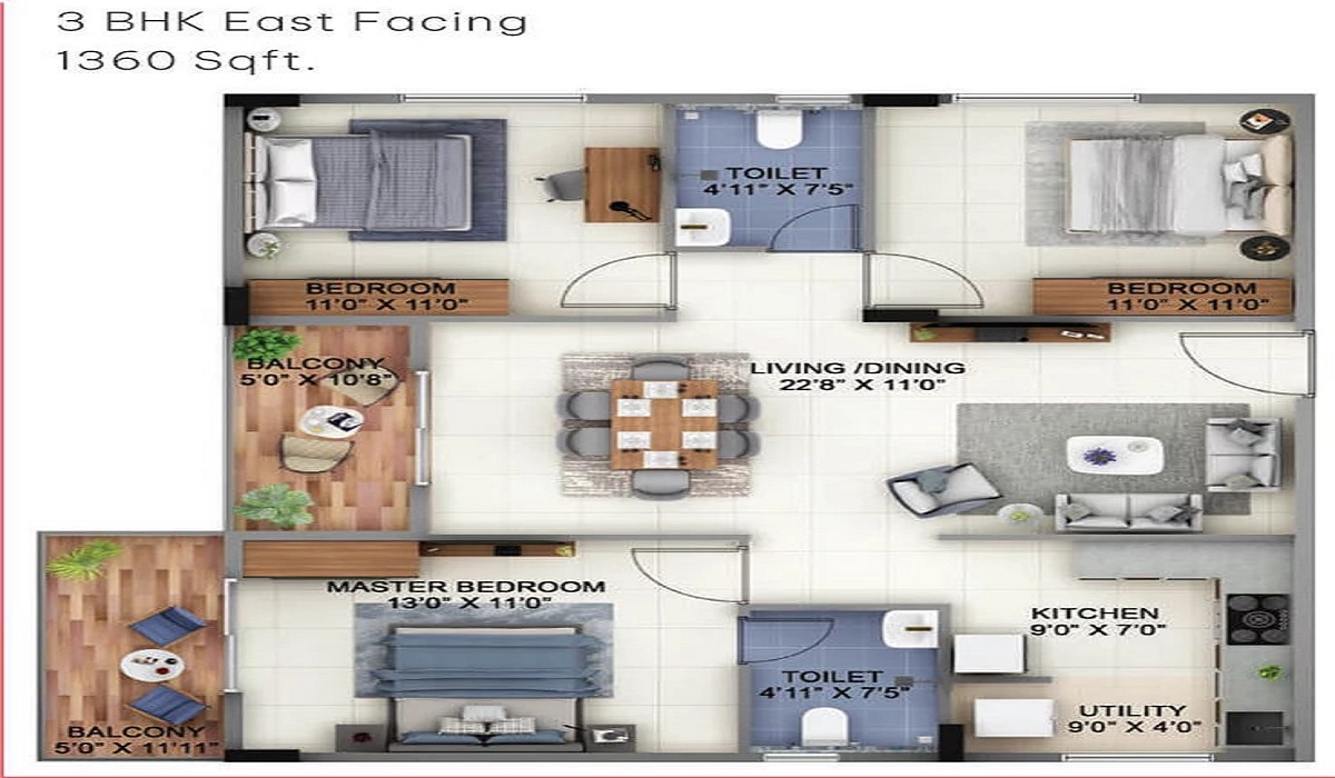 3BHK Floor Plan Abhee Pride in Chandapura, Bangalore