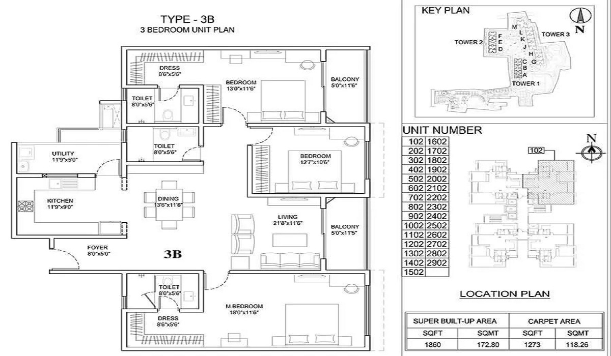 3BHK Floor plan Adarsh Park Heights in Gunjur, Bangalore