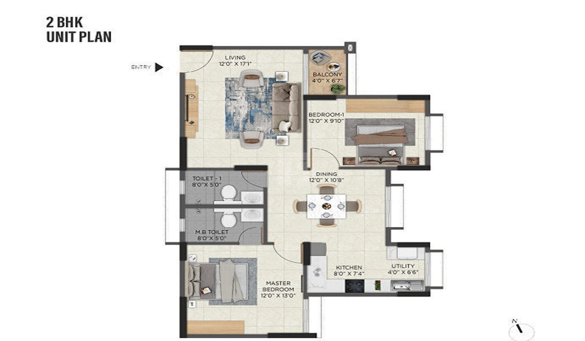 2BHK Floor Plan ARATT Avant Twilight in Budigere Cross, Bangalore