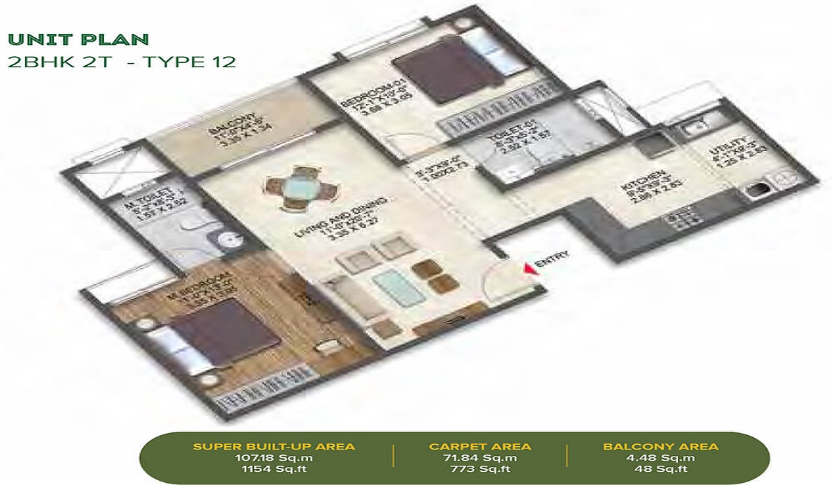 2BHK Floor Plan Brigade Calista in Budigere Cross, Bangalore