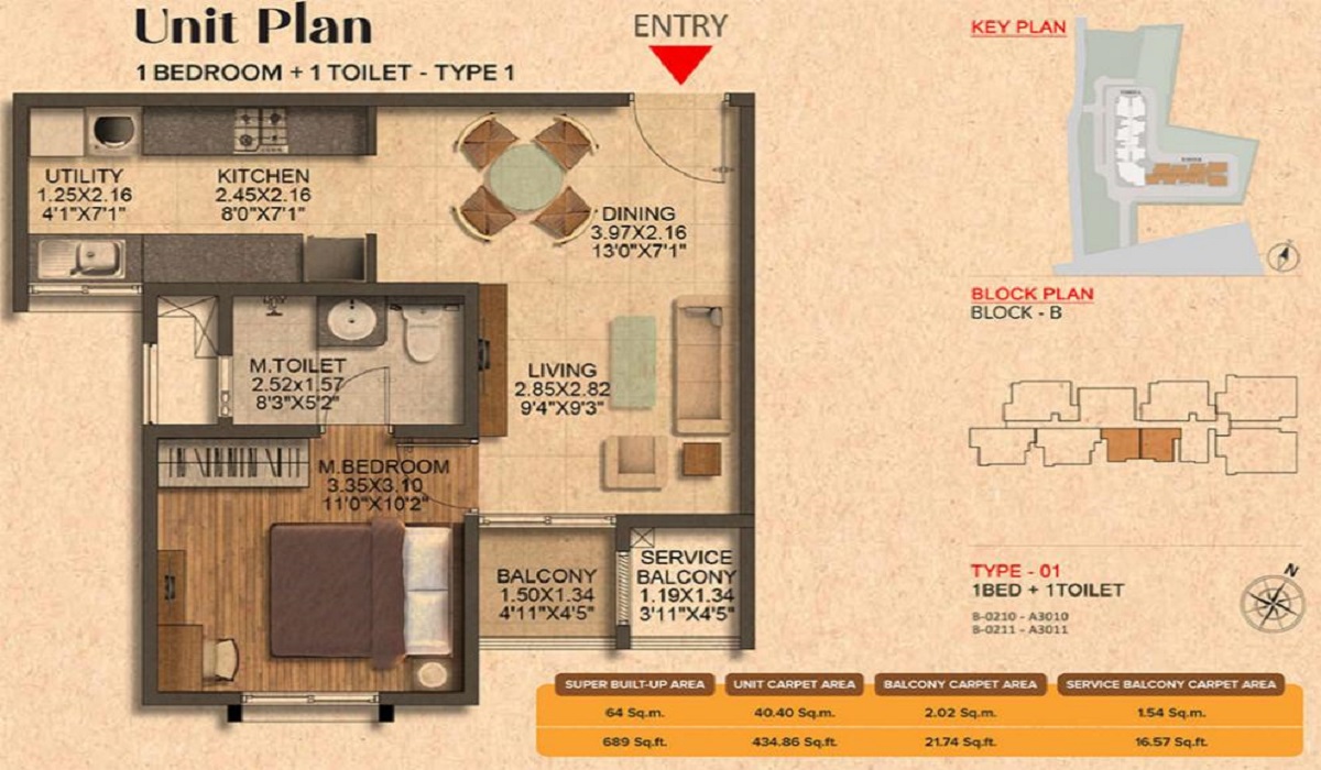 1BHK Floor Plan Brigade Citrine in Budigere Cross, Old Madras Road, Bangalore