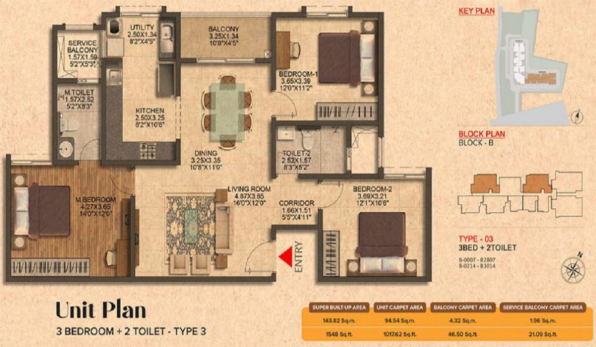 3BHK Floor Plan Brigade Citrine in Budigere Cross, Old Madras Road, Bangalore