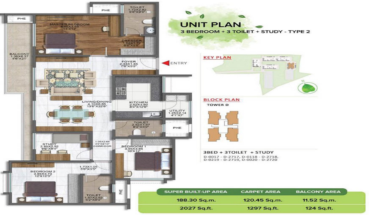 3BHK Floor Plan Brigade Sanctuary in Varthur Road, Bangalore
