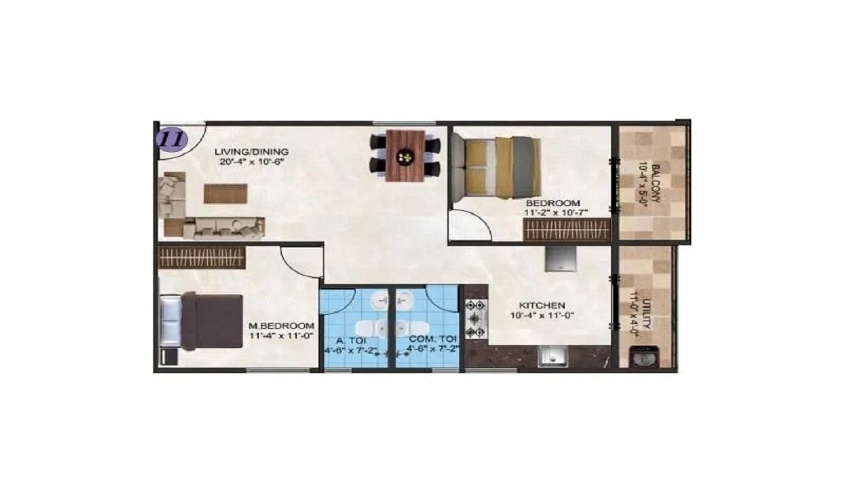 2BHk Floor Plan DS-MAX Sky Sanjeevini, Tumkur Road, Bangalore