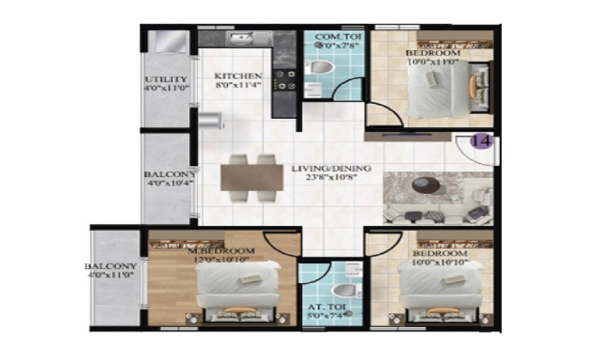 3BHk Floor Plan DS-MAX SkyFields on Soukya Road in Whitefield, Bangalore