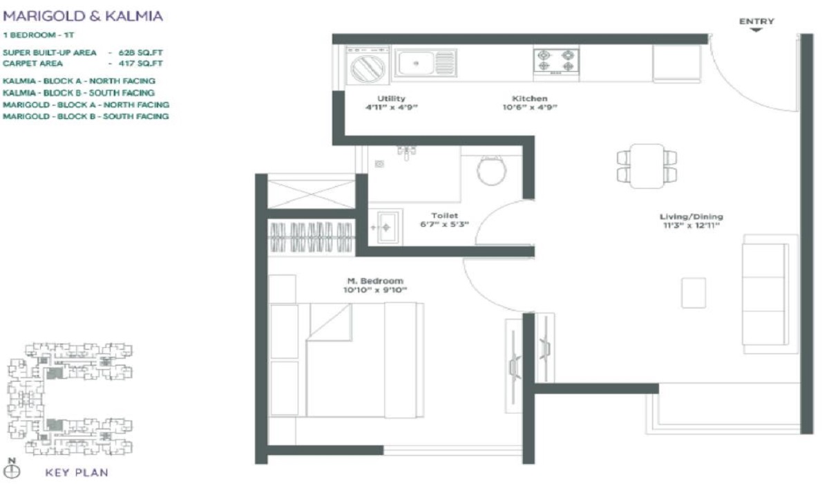 1BHk Floor Plan Embassy Verde Apartments in Devanahalli, Bangalore