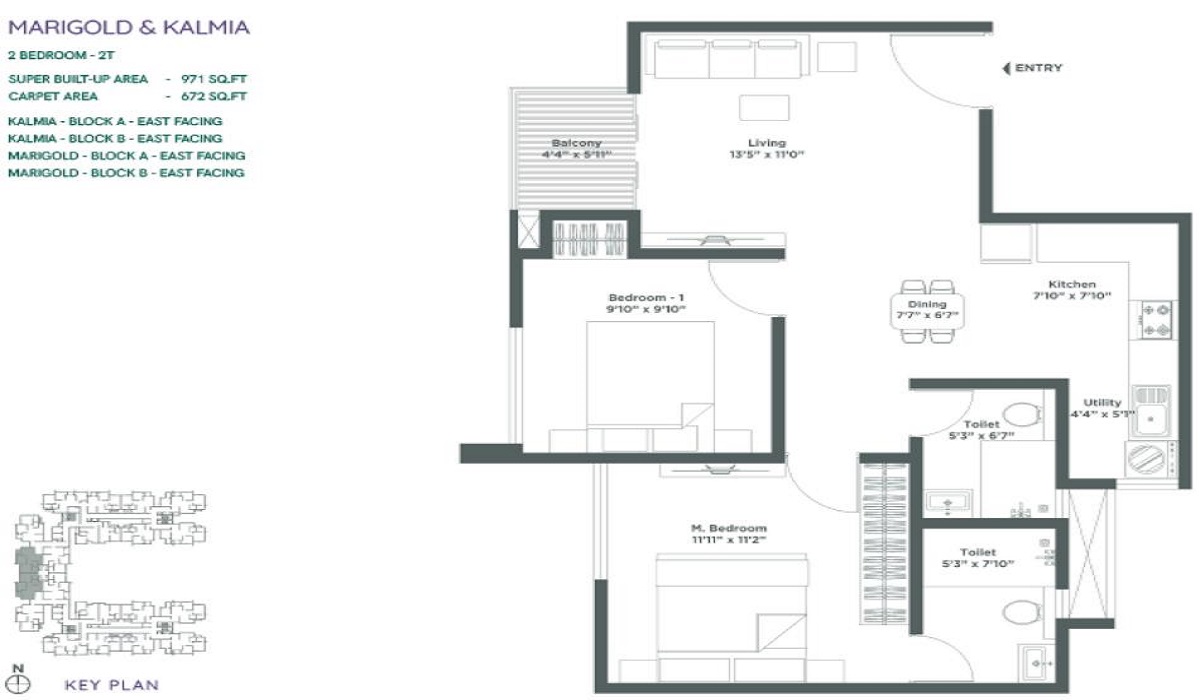 2.5BHK Floor Plan Embassy Verde Apartments in Devanahalli, Bangalore