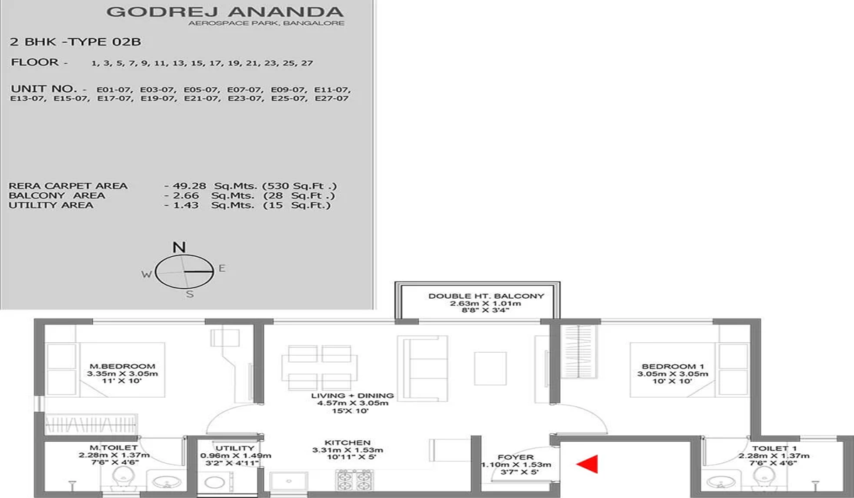 2BHK Floor Plan Godrej Ananda Phase 2 in Bagalur, Bangalore