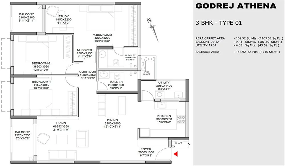 3.5BHK Floor Plan Godrej Athena in Indiranagar, Bangalore