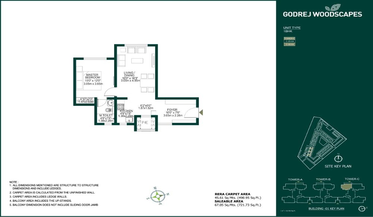 1BHK Floor Plan Godrej Woodscapes in Budigere, Whitefield, Bangalore