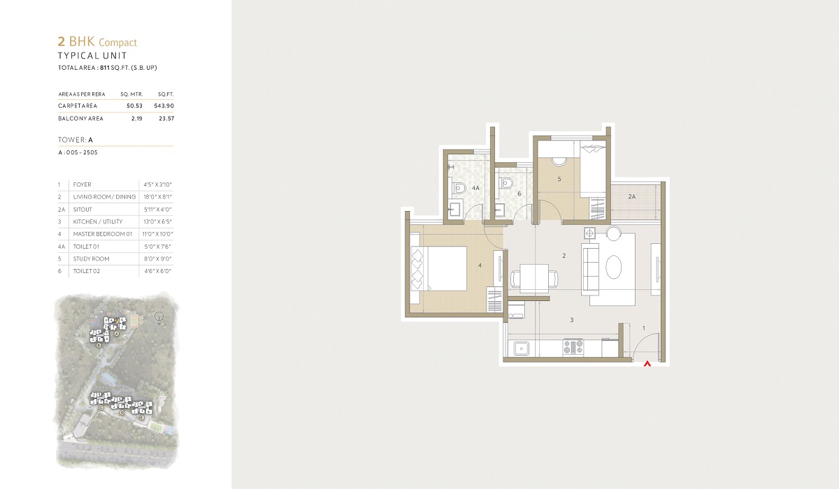 Orchid Life in Gunjur, Bangalore 2BHk floor Plan