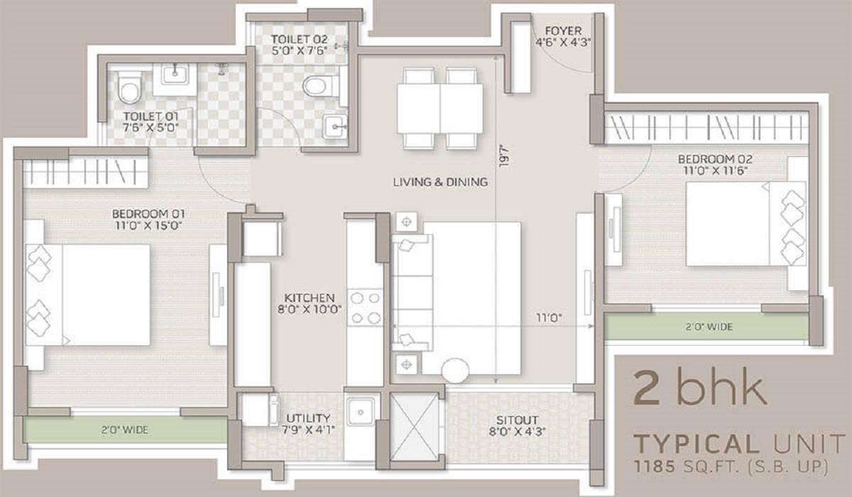 2BHK Floor Plan Orchid Salisbury in Thanisandra, Bangalore