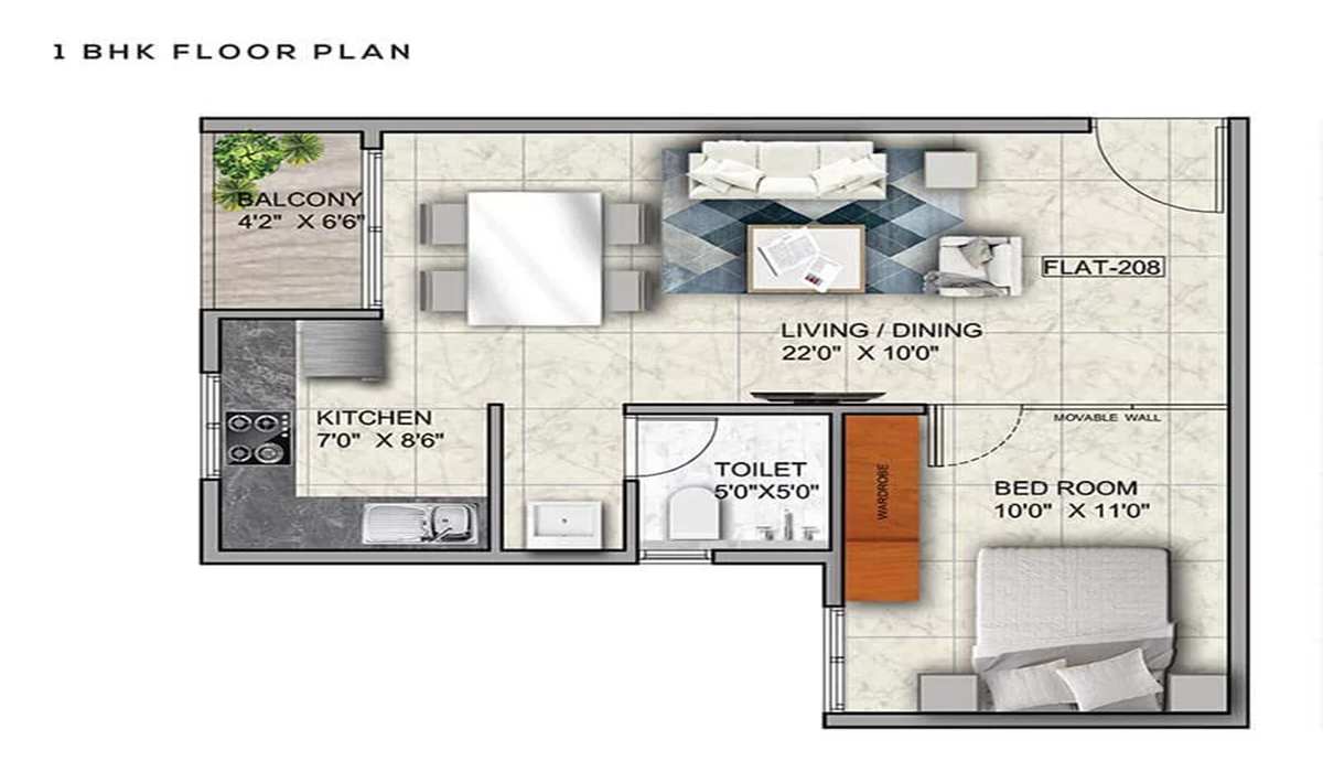 1BHK Floor Plan Mana Capitol on Sarjapur Road, Bangalore