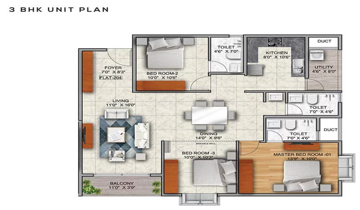 3BHK Floor Plan Mana Capitol on Sarjapur Road, Bangalore