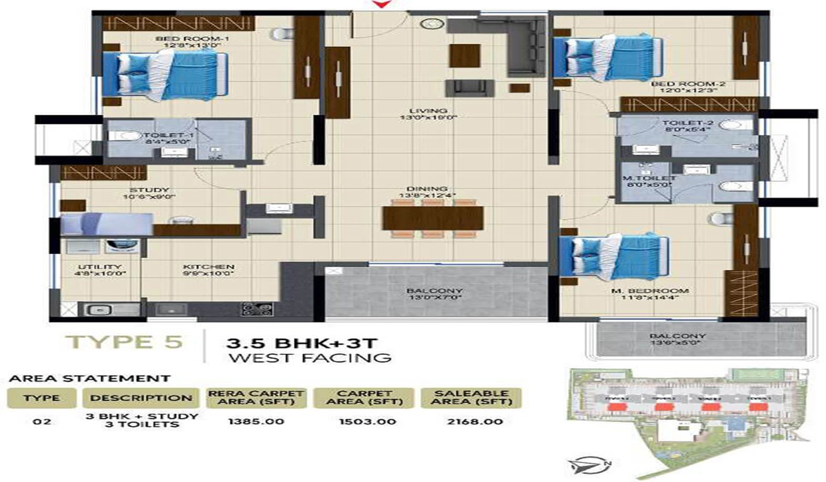 3.5BHk Floor Plan NCC Urban Lake Springs in Anjanapura, JP Nagar, Bangalore